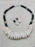 Women Cowrie Shell African Turquoise Beaded Necklace Jewelry Set Necklace Earrings Handmade Gift