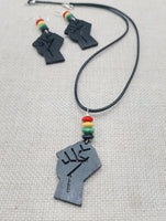 Juneteenth Necklace Black Fist Jewelry Set Women Earrings Red Yellow Green Wooden Handmade Statement