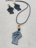Juneteenth Necklace Black Fist Jewelry Set Women Earrings Red Yellow Green Wooden Handmade Statement