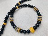 Men Necklace Beaded Jewelry Black Yellow Statement Ethnic