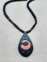 African Sankofa Bird Adinkra Wooden Black Pendant Necklace Jewelry Beaded Handmade
