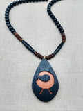 African Sankofa Bird Adinkra Wooden Black Pendant Necklace Jewelry Beaded Handmade