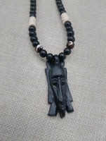 Men's Jewelry African Face Pendant Beaded Necklace Black Brown Handmade