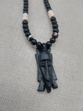 Men's Jewelry African Face Pendant Beaded Necklace Black Brown Handmade