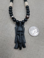 Men's Jewelry African Face Pendant Beaded Necklace Black Brown Handmade