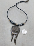 Tribal Necklace Swirl Antique Bronze Black Leather Women's Jewelry Cord Ethnic Large Pendant