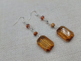 Glass Beaded Earrings Brown Jewelry Silver Women Dangle Handmade