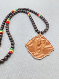 Men Necklace King Pharaoh Wooden Pendant Jewelry Beaded Brown Red Yellow Green