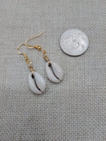 Women Cowrie Jewelry Set Necklace Earrings Black Cord Gold Tone Small Ethnic Statement