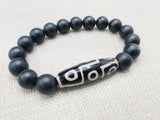 Men Jewelry Bracelets Black Agate Stone Ethnic Statement Beaded 8 inch