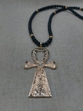 Gold Ankh Men Necklace Large Pendant Beaded Jewelry  Black