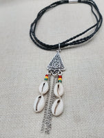 Leather Necklace Triple Strand Silver Pendant Rasta Cowrie Women Statement Gift Ideas