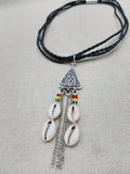 Leather Necklace Triple Strand Silver Pendant Rasta Cowrie Women Statement Gift Ideas