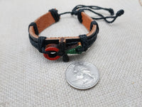 Ankh Bracelet Pan African Jewelry Leather Adjustable Black Red Green