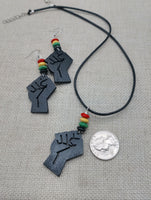 Juneteenth Necklace Black Fist Jewelry Set Women Earrings Red Yellow Green Wooden Handmade Statement