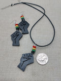 Juneteenth Necklace Black Fist Jewelry Set Women Earrings Red Yellow Green Wooden Handmade Statement