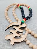 Gye Nyame Beaded Necklace Ghana Jewelry Wooden Pendant Red Yellow Green Men