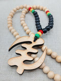 Gye Nyame Beaded Necklace Ghana Jewelry Wooden Pendant Red Yellow Green Men