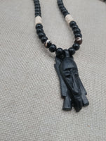 Men's Jewelry African Face Pendant Beaded Necklace Black Brown Handmade