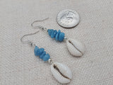 Cowrie Earrings Women Silver Ethnic Unique Summer Blue Glass Jewelry