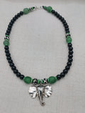 Elephant Necklace Jewelry Silver Black Green Beaded Animal Pendant Unisex