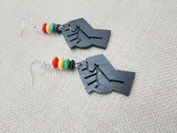 Juneteenth Necklace Black Fist Jewelry Set Women Earrings Red Yellow Green Wooden Handmade Statement