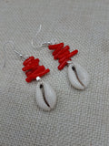 Cowrie Earrings Red Coral Ethnic Beaded Jewelry Handmade Women