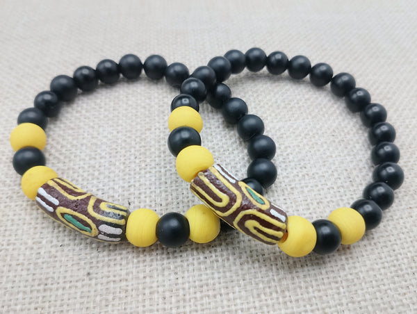 Bracelet Beaded Unisex Jewelry Size 7 Ethnic Statement Gift Ideas Yellow Black Brown