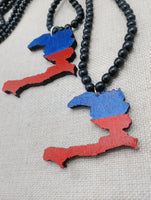 Haiti Necklace Wooden Pendant Red Blue Jewelry Men Beaded