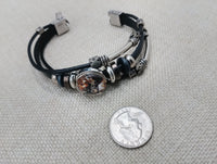 African Silver Leather Bracelet Fashion Statement Size 7.5 Women