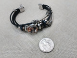 African Silver Leather Bracelet Fashion Statement Size 7.5 Women