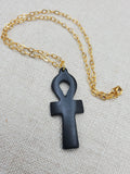 Ankh Necklace Black Egyptian Jewelry Gold Tone Chain