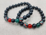 African Bracelet Pan African Jewelry Beaded Red Black Green Stretch