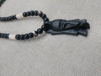 Men's Jewelry African Face Pendant Beaded Necklace Black Brown Handmade