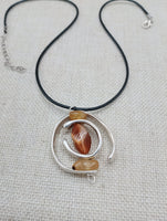 Women Jewelry Silver Stone Natural Citrine Necklace Handmade Black Cord