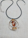 Women Jewelry Silver Stone Natural Citrine Necklace Handmade Black Cord