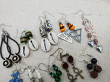 Women Earrings Set of 10 Wholesale Bulk Beaded Jewelry Ethnic Ankh Cowrie Coffee Lover Silver