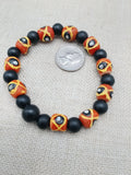 African Krobo Beaded Bracelet Black Orange Yellow Jewelry Ethnic Men Hand Painted Size 8
