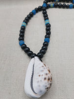 African Necklace Men Large Cowrie Shell Jewelry Black Blue Statement Beaded Ethnic