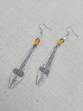 Women Earrings Long Silver Dangle Amber Beaded Jewelry