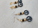Peace Earrings Wooden Black Gold Small Women Jewelry