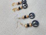 Peace Earrings Wooden Black Gold Small Women Jewelry
