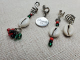 Pan African Locs Hair Jewelry Dangle Silver Red Black Green Beaded Proverbs 3:5 Cowrie
