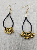 Black Leather Gold Accents Earrings Jingle Women Jewelry Handmade