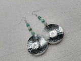 Silver Earrings Dome Green Dangle Women Jewelry Hammered