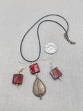 Antique Copper Teardrop Murano Glass Women Necklace Jewelry Set Earrings Amber Red