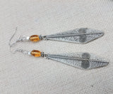 Women Earrings Long Silver Dangle Amber Beaded Jewelry