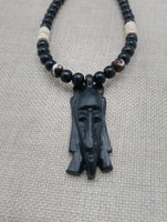 Men's Jewelry African Face Pendant Beaded Necklace Black Brown Handmade