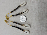 Women Clip On Earrings Black Gold Cowrie Long Dangle Beaded Jewelry Non Pierced