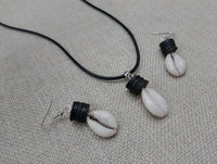 African Cowrie Set Jewelry Black Beaded Silver Necklace Earrings Fashion Women